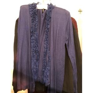 Sweaterworks large royal blue waterfall front no closure sweater sheer detail